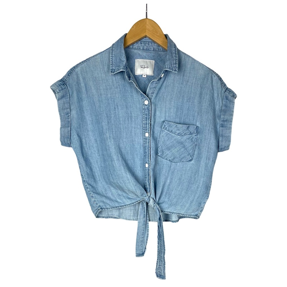 Rails Amelie Tie Front Linen Blend Chambray Shirt… - image 3